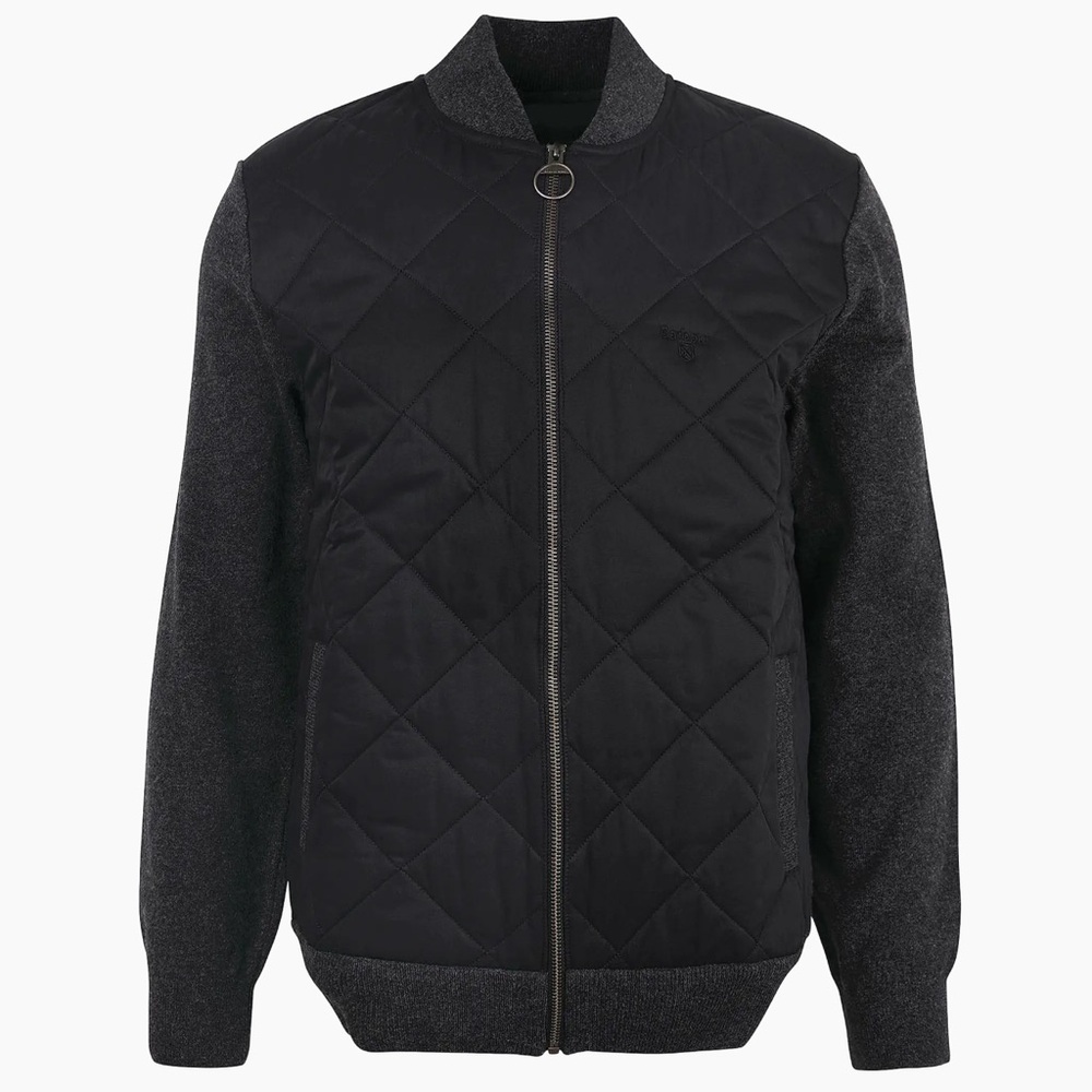 Barbour Essential Box Quilt Zip Thru Jacket Wool/Cotton Blend Large in Charcoal